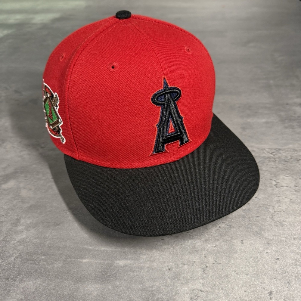 Hat Club Los Angeles Angels New Era Cap 7 1/4 Red Black Navy Patch Alternate‎